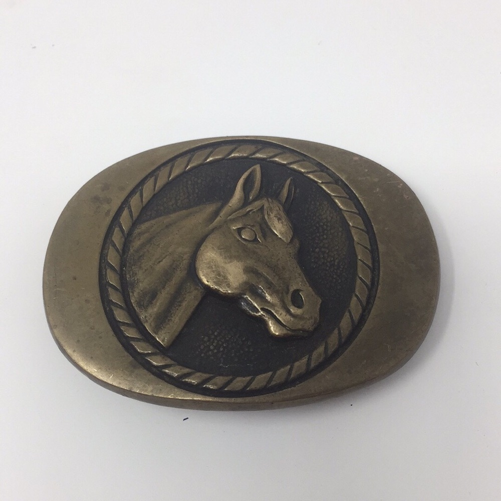 Solid brass BTS western horse belt buckle